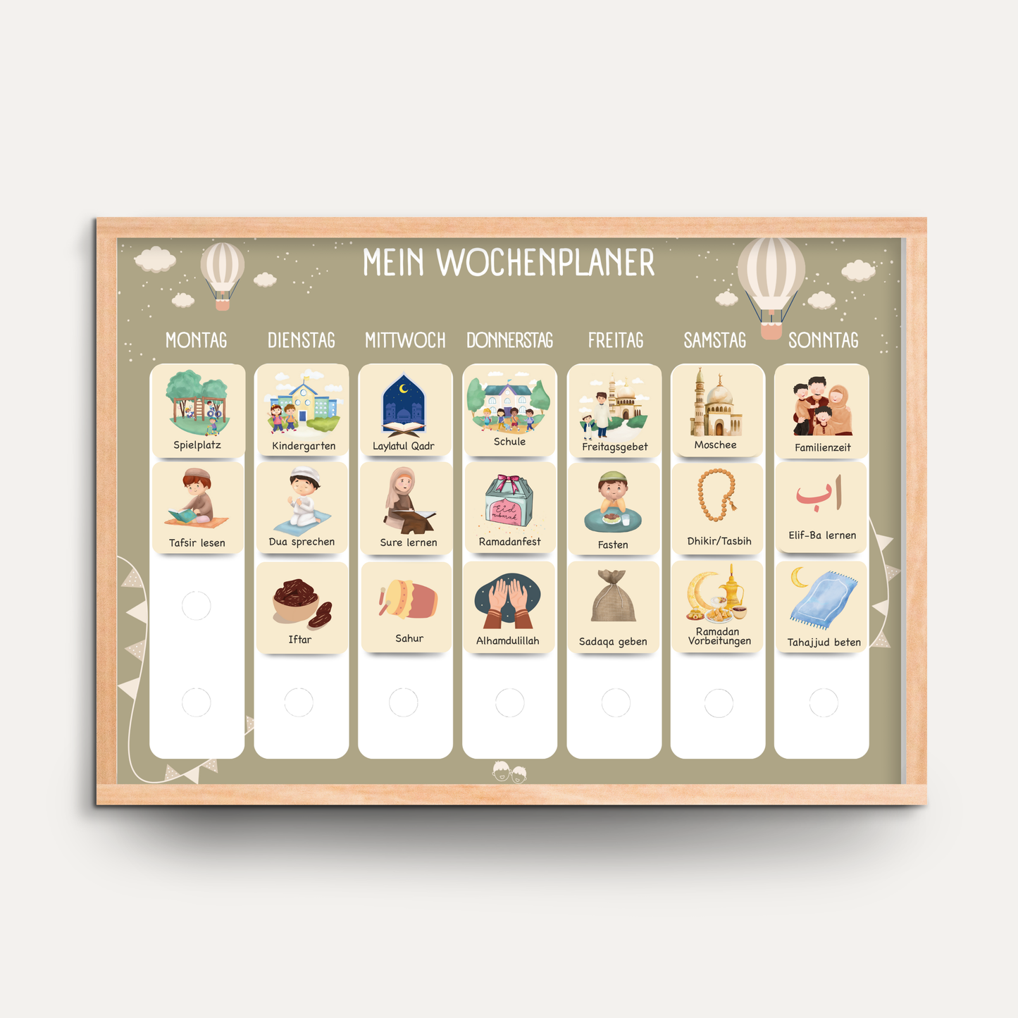 Ramadan Wochen- & Tagesplaner Bundle Kinder mit 280 Klett-Routinekarten | Islamisches Aktivitäts-Set | BALLONTRÄUME